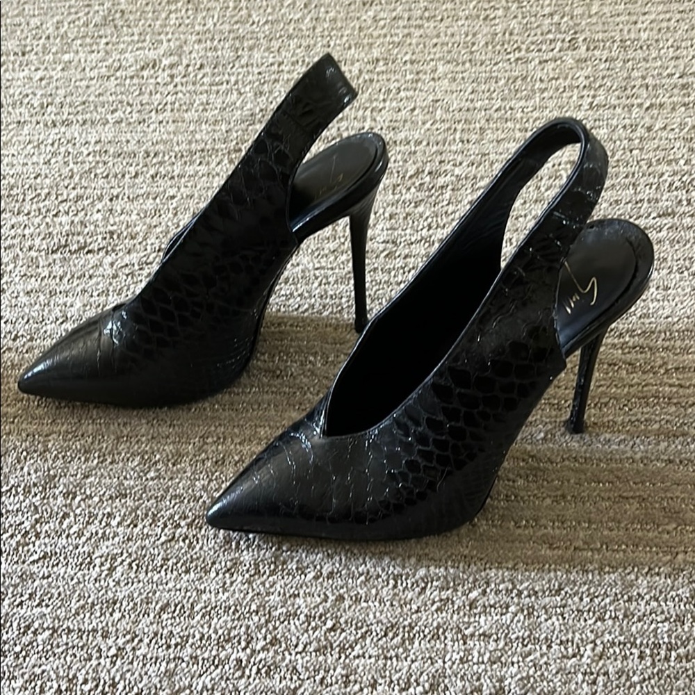 Giuseppe Zanotti Black Embossed Slingback Stiletto Heels